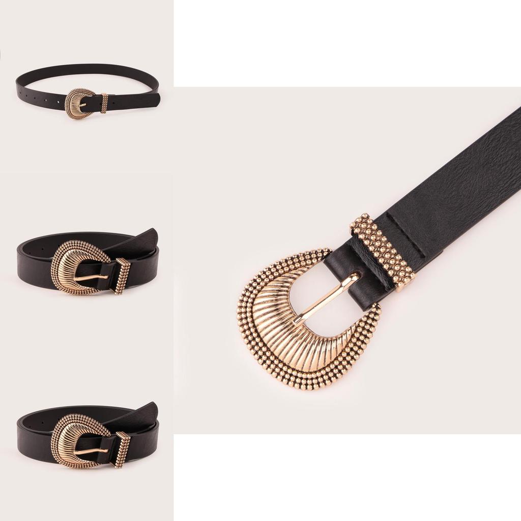 Stylish Womens Faux Leather Belt With Shell Pattern And Metal Pin Closure For Office