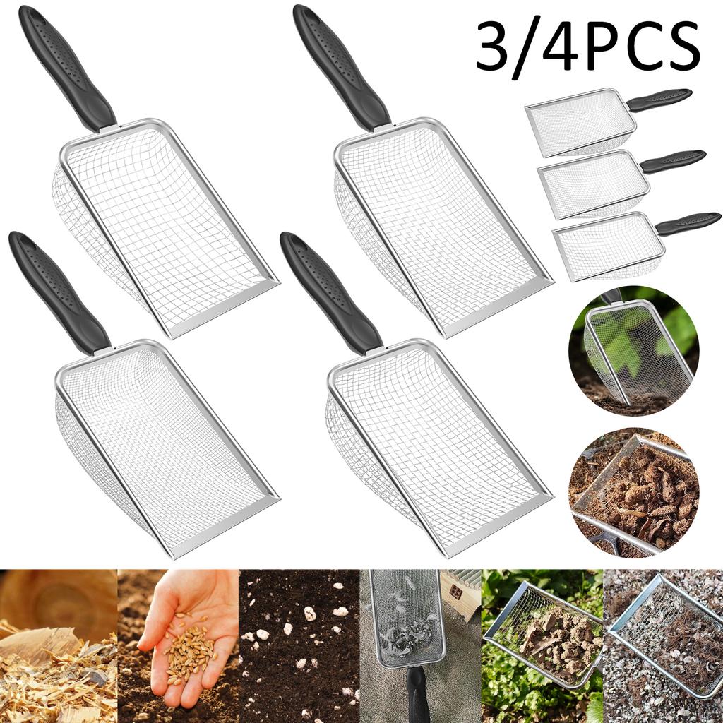 3/4Pcs Gardening Soil Sifters Stainless Steel Sand Soil Compost Sifter With Handle High Efficient Sieve Sifter Potting Scoop