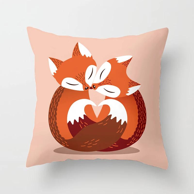 Cartoon Fox Animal Car Pillowcase Living Room Polyester Cushion Cover Sofa Decoration