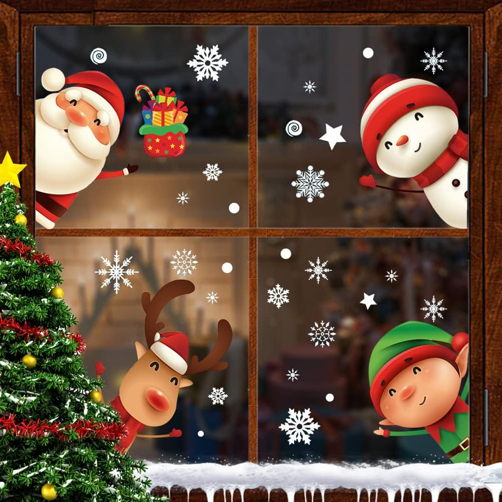 Christmas Snowflake Window Clings Stickers For Glass Xmas Decals Decorations Indoor Holiday Santa Claus Reindeer Decals Forparty