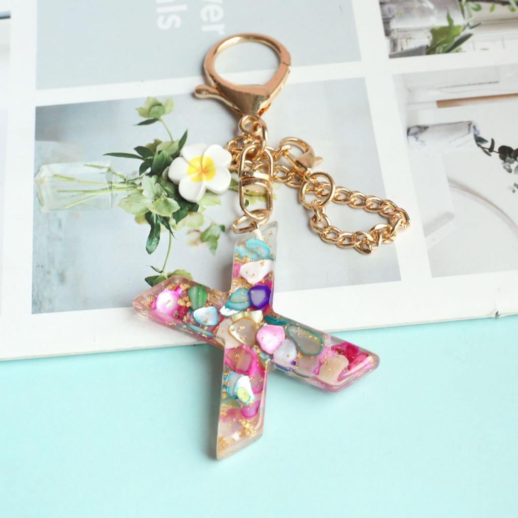 Dried Flower Letter Crystal Epoxy English Pendant Women'S Bag Key Chain