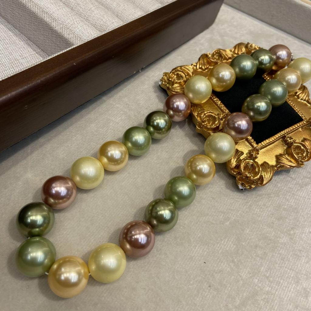 16Mm French Retro Color Mixed Color Beaded Necklace Neck Chain Autumn And Winter Essential Sweater Chain Collarbone Chain