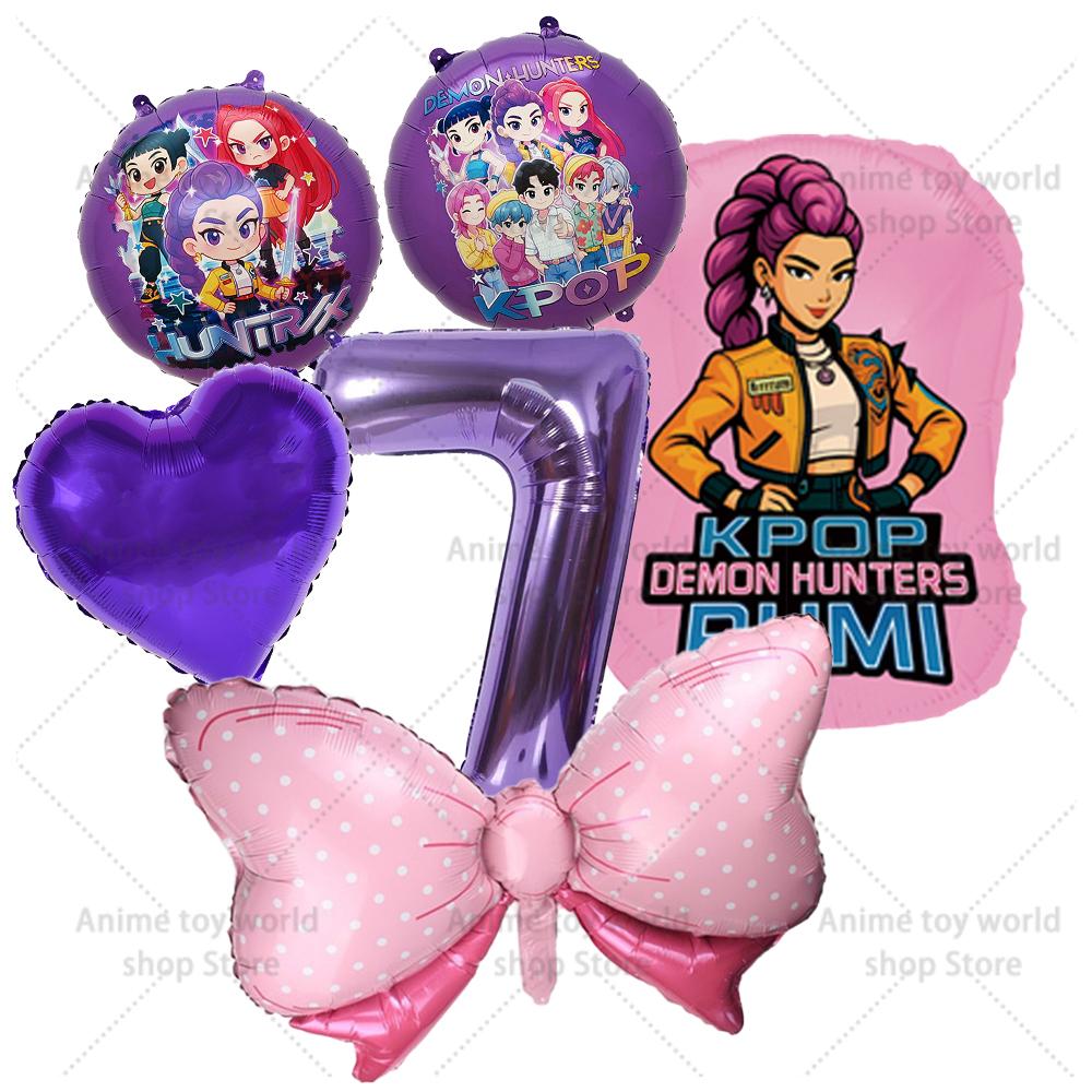 K-pop Demon Hunters Balloons Birthday Party Decoration Number 1-10 Baloon Set Kids Girls Korean Group Globals MIRA RUMI ZOEY Round Sensory Compression