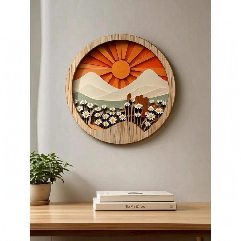 Wooden Plaque Round Wood Wall Decor Layered with Dots for Living Room, Entryway, Bedroom