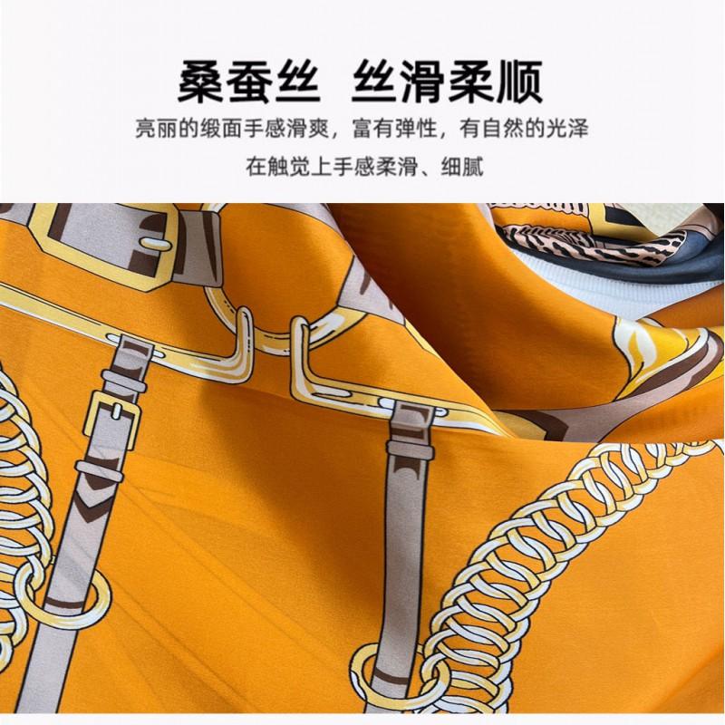 Unisex Silk Scarf 90cm Square Sun Protection Fashion Office Style