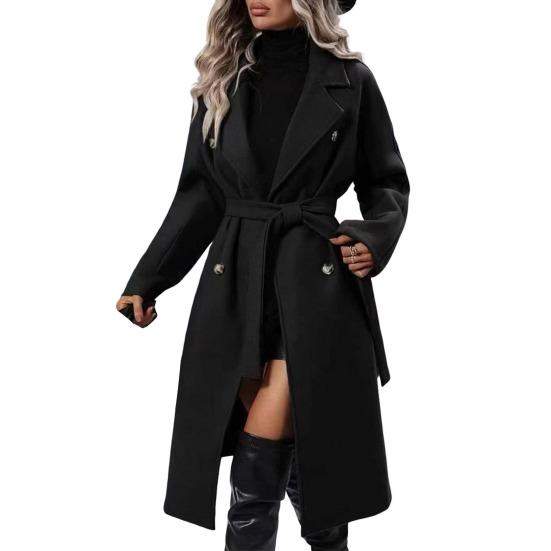 Women's Mid Length Wool Coat Double Breasted Trench Coat Long