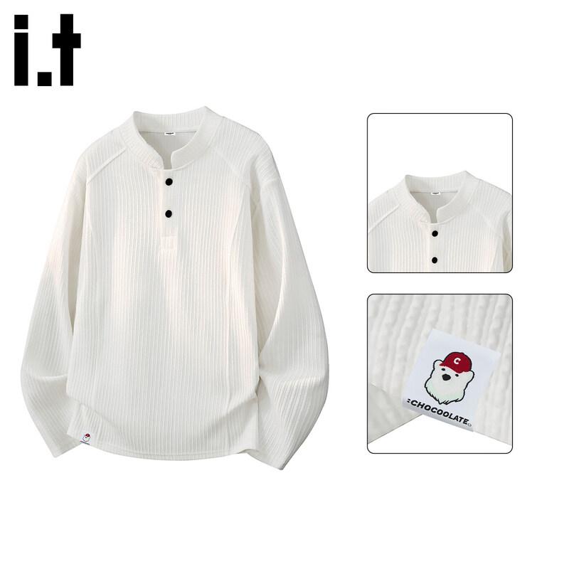 :CHOCOOLATE Men s Henry Collar Spliced Long-Sleeve T-Shirt M