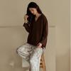 Rou Shan 2025 Women's Pure Cotton Long Sleeve V-Neck Pajama Set - Spring/Autumn Fashion.