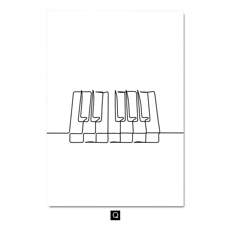 Modern Minimalist Line Musical Instrument Piano Guitar Drum Kit Note Music Poster Nordic Living Room Bedroom Wall Art Home Decor