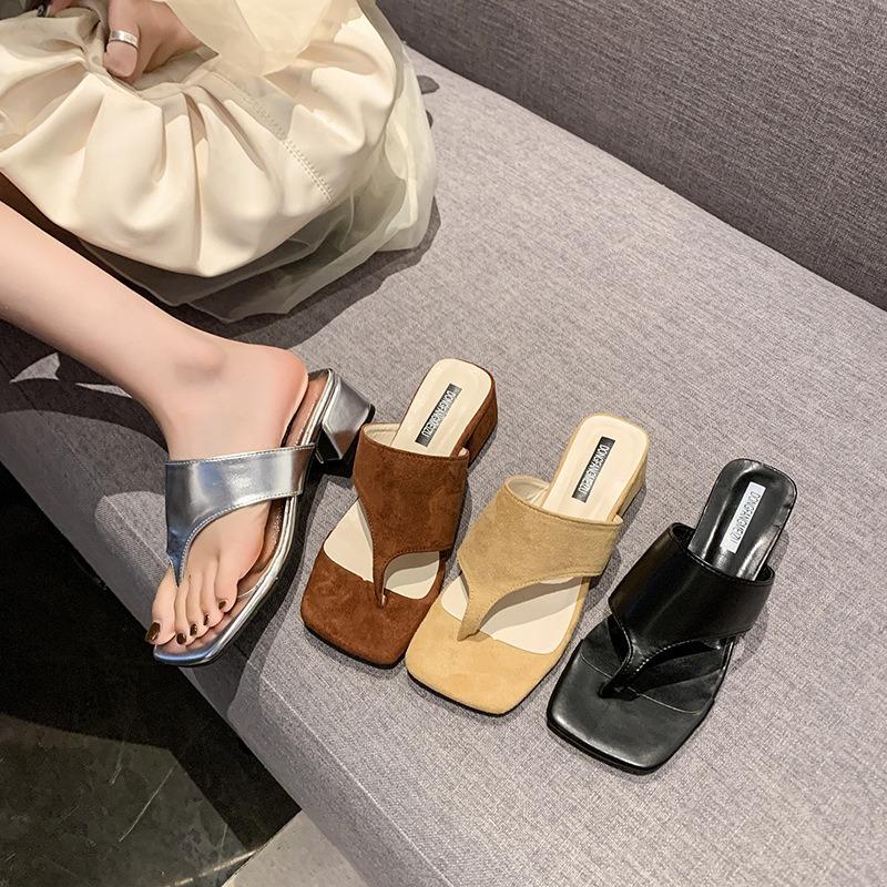 Niche Design Slope Heel Flip-flops Shoes Women Wear Summer New Silver High-heeled Sandals