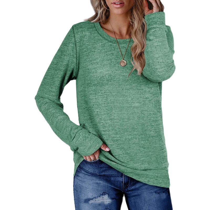 

Fashion Spring & Fall New Fashion round Neck Khaki Pullover Colored Cotton Loose Casual Long Sleeves Tops T-shirt T-shirt Green 2XL
