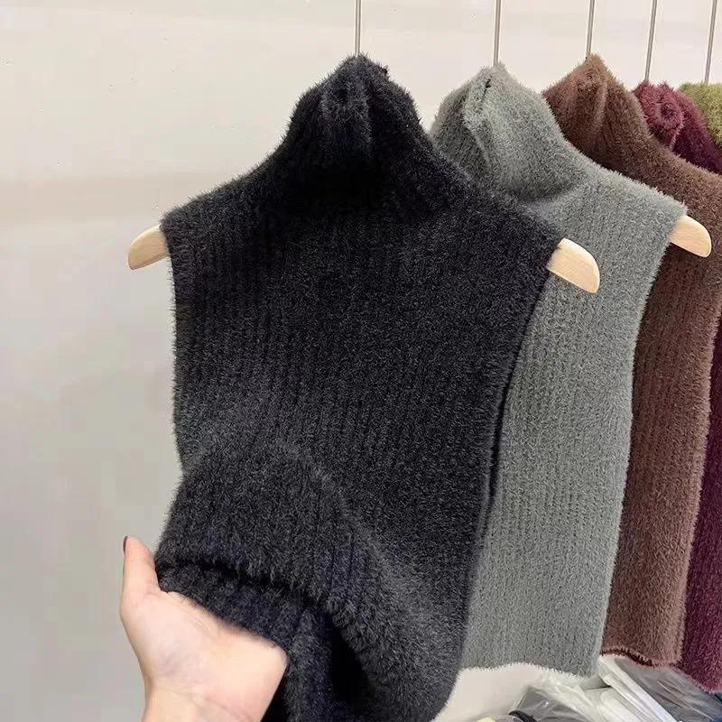 WTEMPO Podzim Zima Velká Velikost Jednobarevné Pletené Svetry Dámské Ležérní Všestranné Svetry s Polovysokým Límcem Topy bez Rukávů