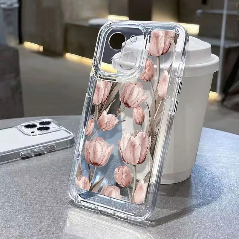 

Pink Tulip Pattern Clear Phone Case For Xiaomi Mi Poco X6Pro X6 X7 X5 Pro Mi Poco F7 Pro F6 F5 Silicone Cover Poco F5 Pro 5G