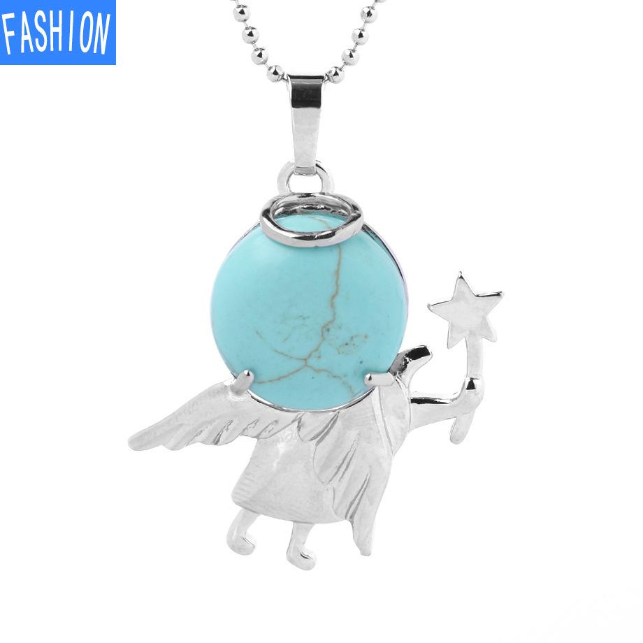 Náhrdelník s přívěskem anděl vílí hůl Přírodní kámen Crystal Polodrahokam vykládaný náhrdelník 19 barev