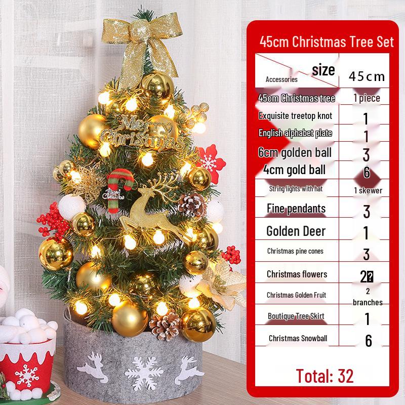 Desktop Non-Shedding Gold & Red Mini Christmas Tree Ornament Set