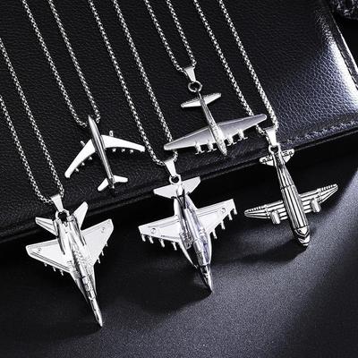 2026 Creative Fighter Airplane Pendant Necklace for Men - European and American Style