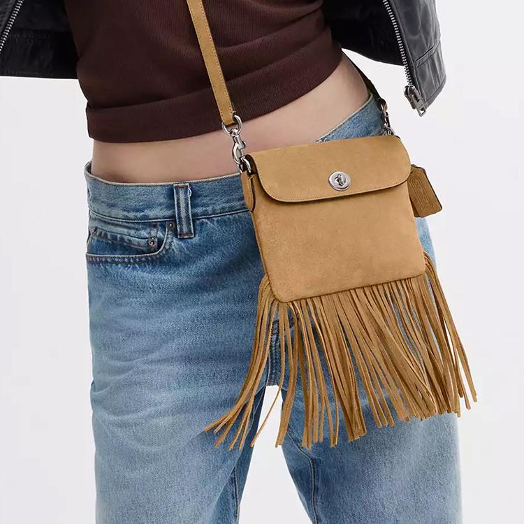 Coach 1964 Fransen 20 Verschluss Wildleder Leder Quaste Handtasche Damenhandtaschen Silber Beige CU034-LHNM5