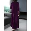 Women Casual Solid Velvet Round Neck Long Sleeve Loose Long A Line Dress