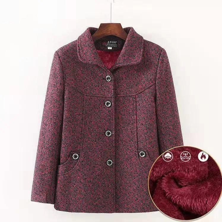 

Зимнее пальто бабушки с толстым бархатным подкладом, куртка для пожилых женщин среднего возраста, флисовая теплая повседневная куртка, осенняя куртка для мамы большого размера, верхняя одежда на тонкой подкладке M красный