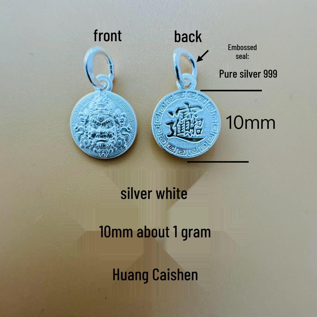 Solid 999 Silver God of Wealth Pendant with Five Directions, Mountain Ghost Flower Coin, and Eight Treasures Compass Design