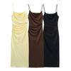 Kaslead New Women clothes Western Style Pleat Decoration Sleeveless Midi Dress 1165016 300