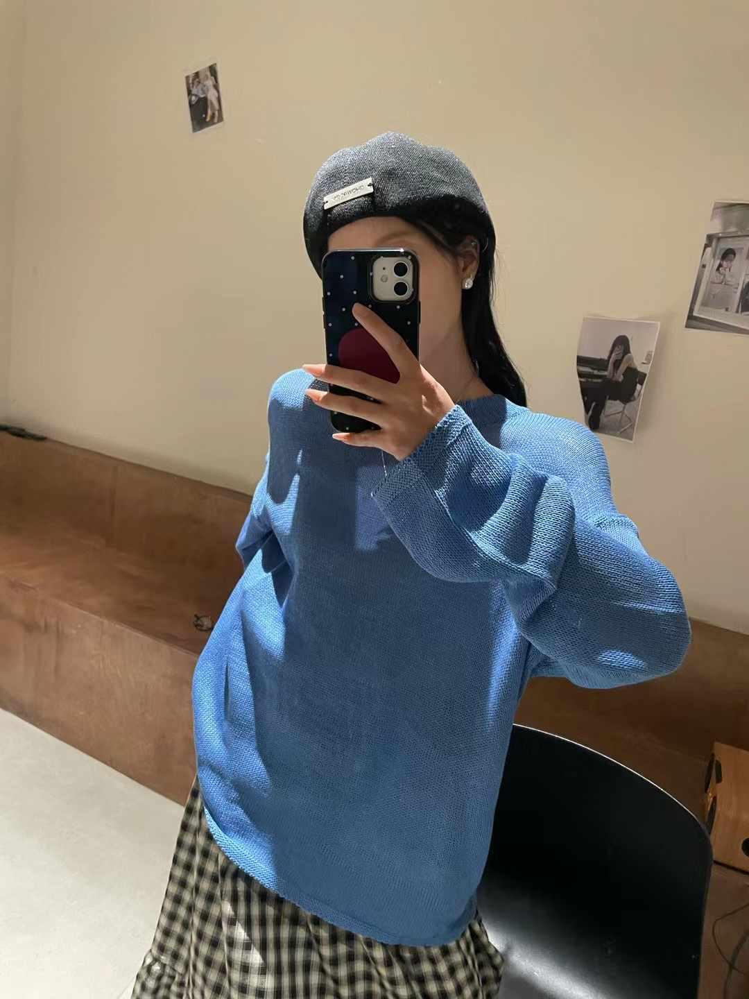 

Da7 Женский 12210 Весенний Корейский Стиль Большого Размера Повседневный Свободный Вязаный Топ One Size синий