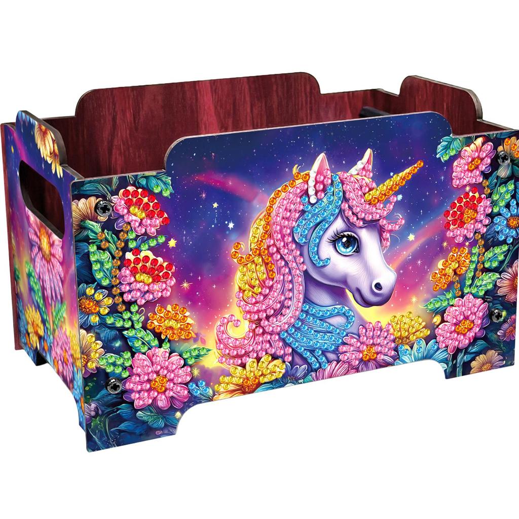 5D DIY Diamond Art Colored Pattern Wood Case Partial Drill Rhinestones Decorative Storage Box Wooden Crystal Storage Handbag Kit