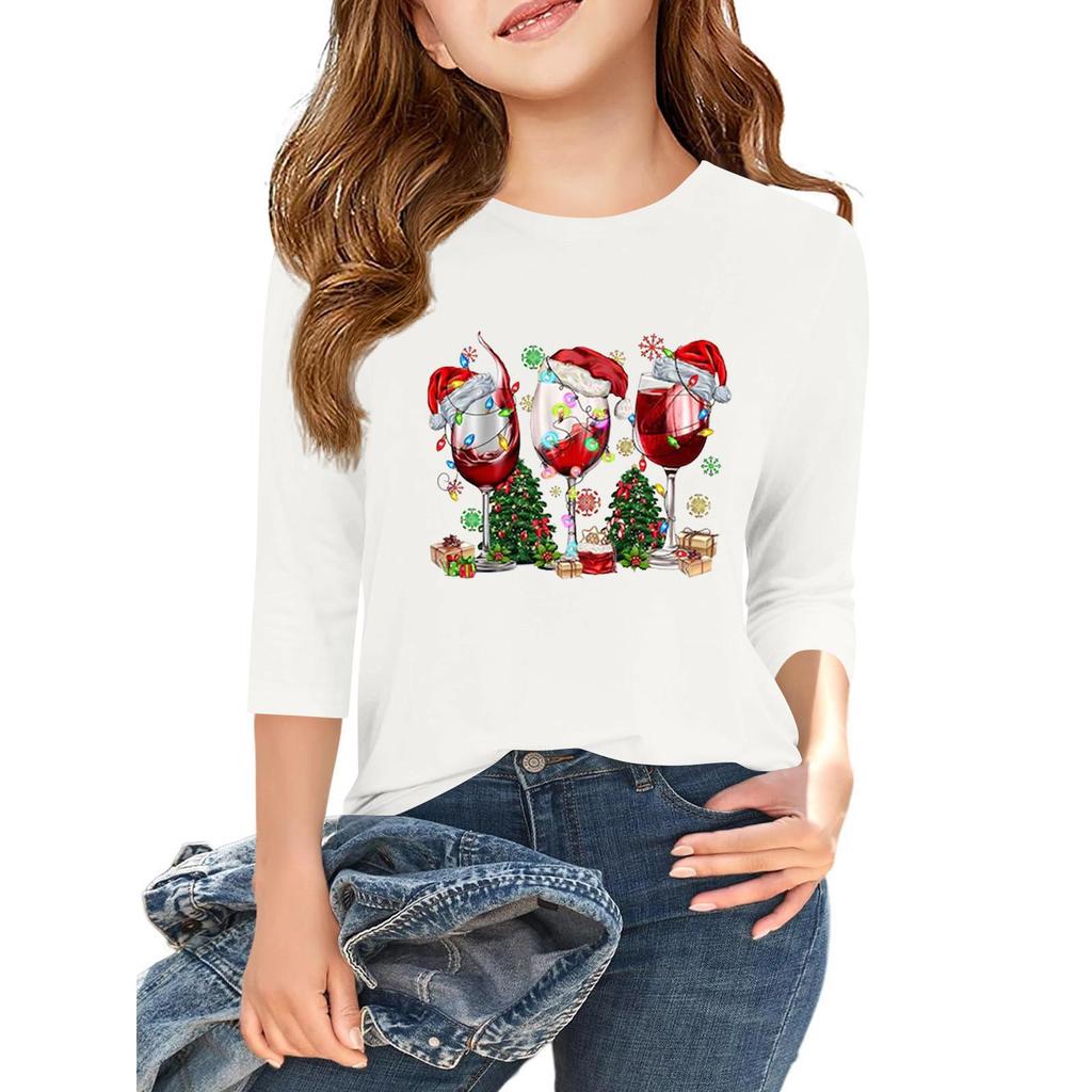 Barns 3/4-ärmad tryckt t-shirt med rund hals för vardagsbruk för självständighetsdagen