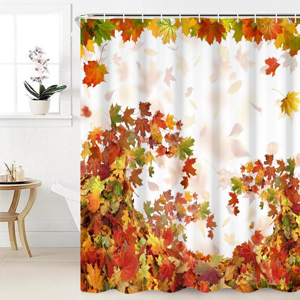 Herbst Ahornblätter Duschvorhang Herbstpflanzen Naturlandschaft Badevorhang Thanksgiving Ernte Badezimmerdekor Stoff Bauernhaus