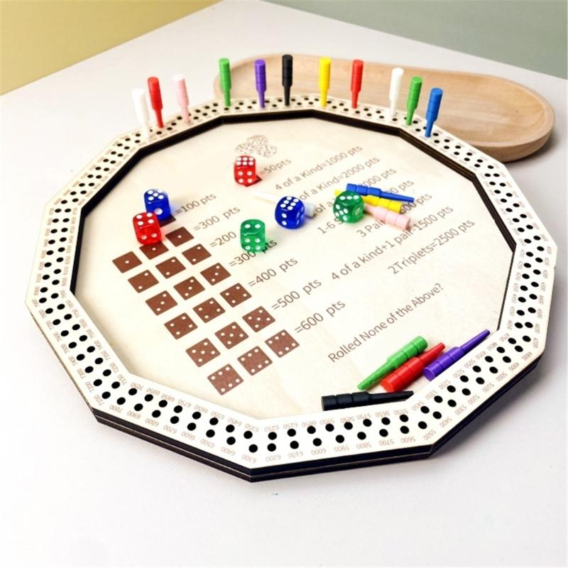 Portable Wooden Board Game Set with Farkle Dices and Dices Tray for Hours of Fun with Friend and Family