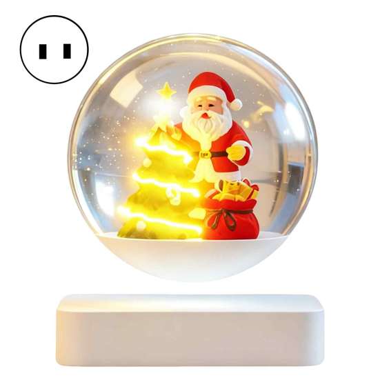 Modern Holiday Ornament for Tables Magnetic Levitating Santa Claus Tree with LED Light, Lighted Rotating Floating Christmas Glass Ball Tabletop Office