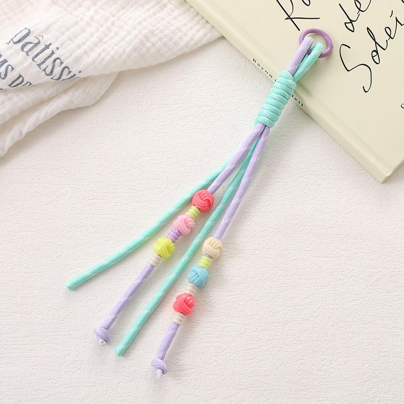 Summer Fresh Dopamine Yarn Ball Beaded Bag Pendant High-End Color-Block Woven Nylon Rope Phone Chain Pendant