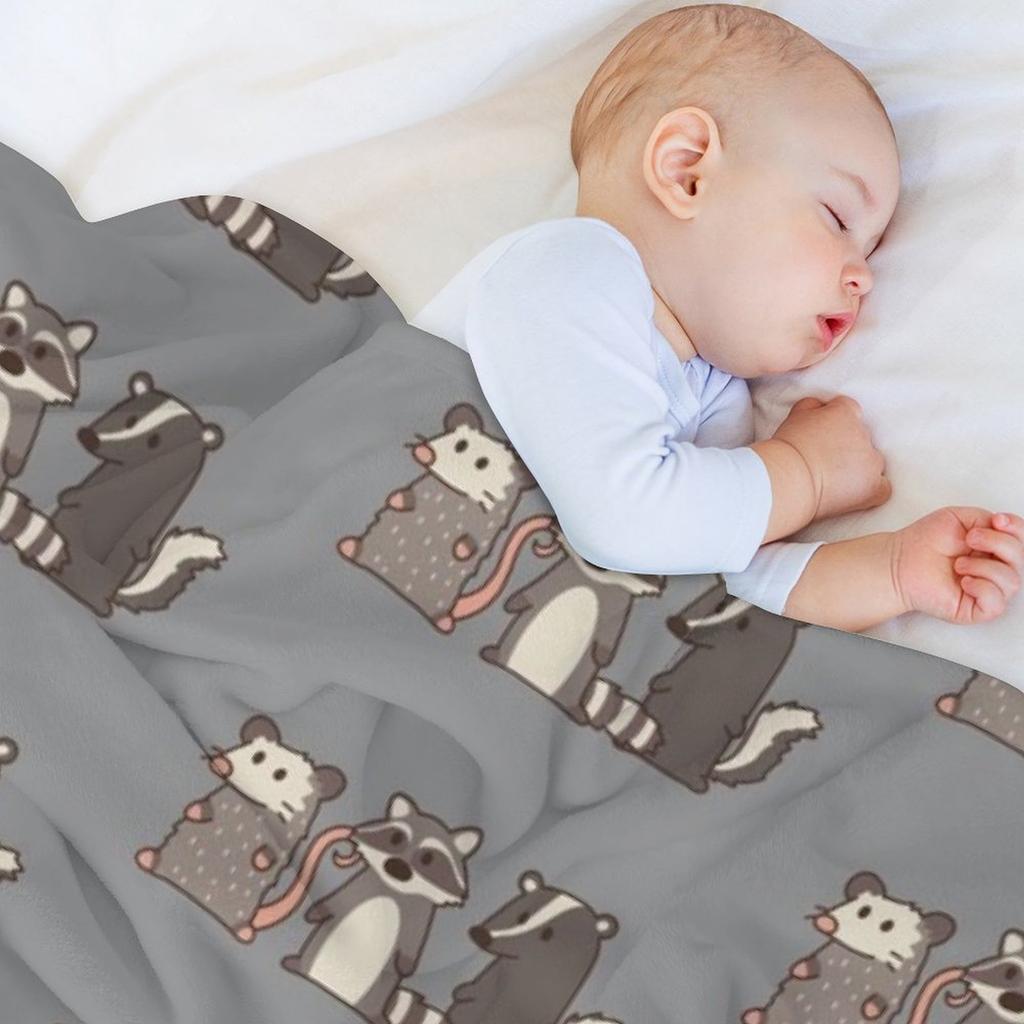 raccoon, opossum & skunk woodland friends Throw Blanket Luxury Bed linens Quilt Hairys Blankets