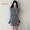 Women Knitting Tops Off Shoulder Long Sleeve Solid Color Slim Fit Pullover Tops Sexy Ribbed Long Blouse