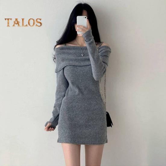 Women Knitting Tops Off Shoulder Long Sleeve Solid Color Slim Fit Pullover Tops Sexy Ribbed Long Blouse