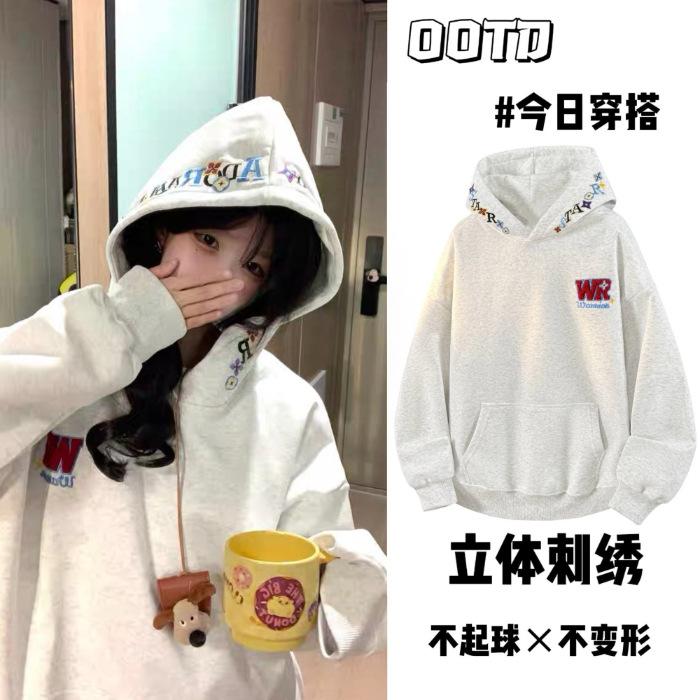 

Niche non-collision embroidered letter-sense hooded sweater women ins retro pullover hoodie jacket tide #2242 2XL