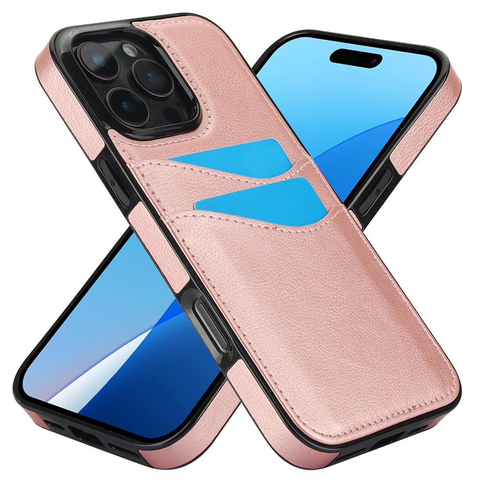 

For iPhone 16 Pro Max Case Card Slot Slim-Fit PU+TPU Mobile Cover Rose Gold