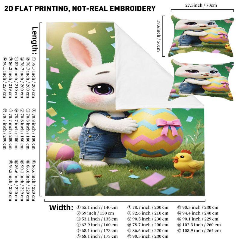 Easter Bedding Pillowcase Quilt Cover 3-Piece Set Cute White Rabbit Hug Colorful Easter Egg Pattern 140cmx200cm