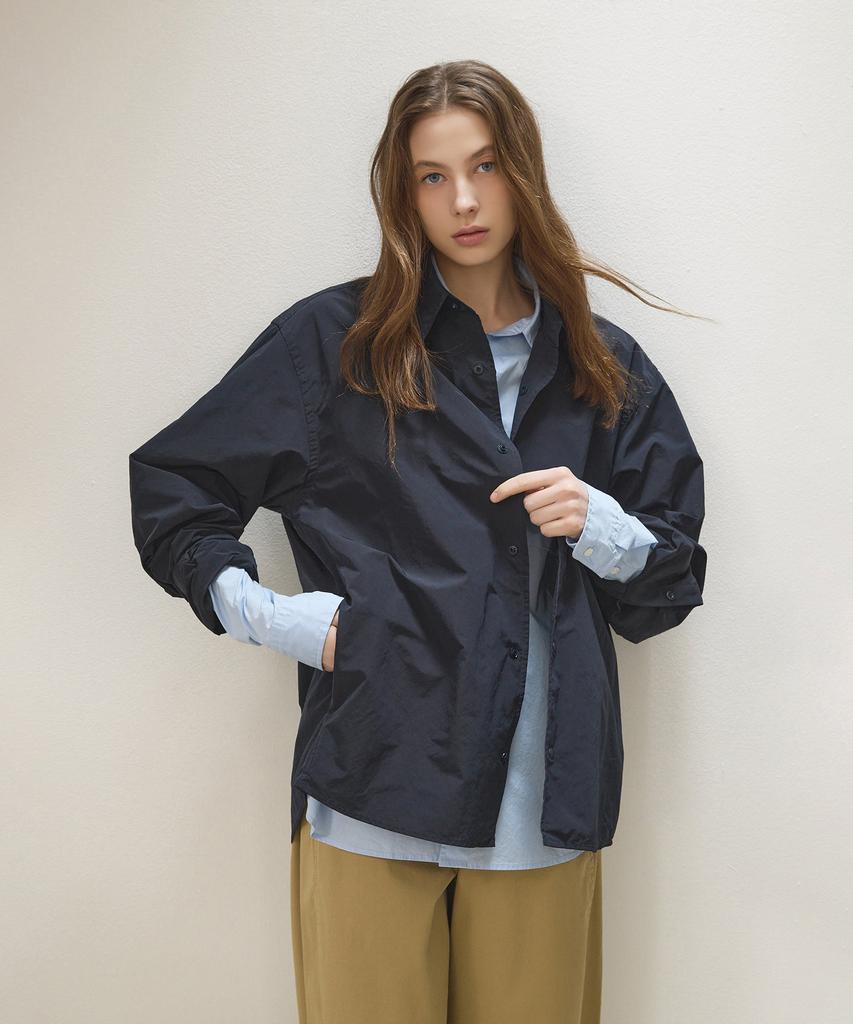 Oatmeal Cafe [Unisex] Np Washed Shirt Jacket - Navy