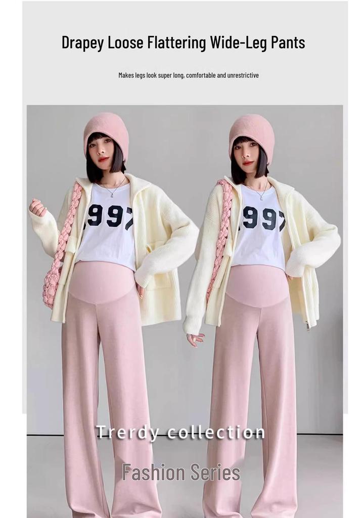 Maternity Fleece Wide-Leg Pants: Cozy, Loose-Fit for Spring, Autumn, Winter – Ideal Postpartum Wear