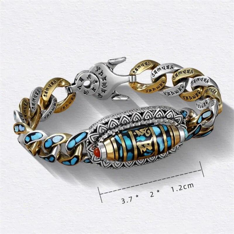 High-End Blaustein Augenmuster Buddhistische Sutras Perle Drehbares Armband Herrenschmuck Trendige Persönlichkeit Schrift Armband Männlich