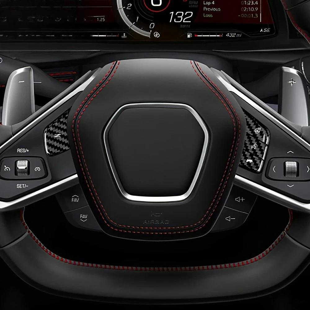 Real Carbon Fiber For Chevy Corvette C8 2020 2021 2022 2023 2024 2025 Steering Wheel Button Cover Trim Interior Accessories
