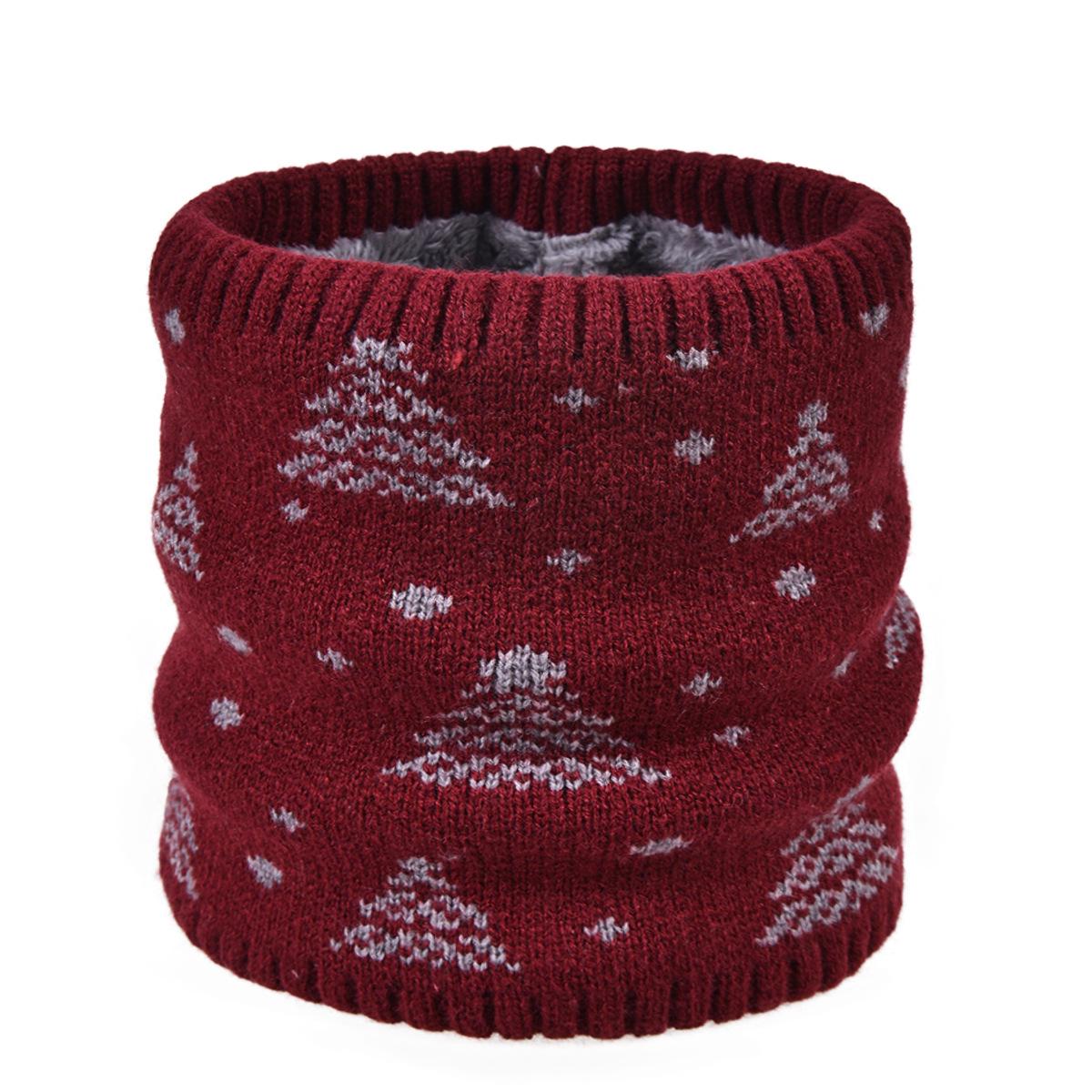 

Women s Autumn Winter Jacquard Knitted Neck Warmer – Fleece-Lined Snood & Christmas Scarf вина червоного кольору