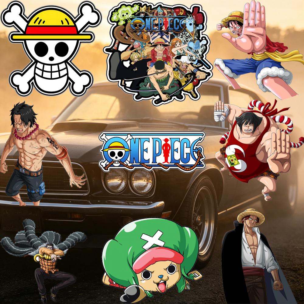 Car Stickers Customizable Waterproof Easy Install No Residue Anime Pirate Theme Straw Hat Flag Vinyl for Car Laptop Multi Sizes