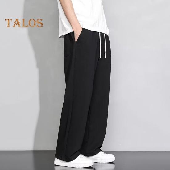 Herre Cargobukser Snøring Elastisk midje Ensfarget Tynne lommer Løse Rette Brede bein Sportbukser Daglig slitasje Uformelle bukser