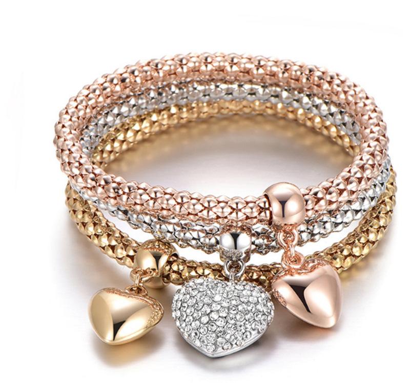 3-in-1 elastic popcorn corn bracelet for women, 3-color gold-plated butterfly crown, boat anchor jewelry, Valentine's Day gift