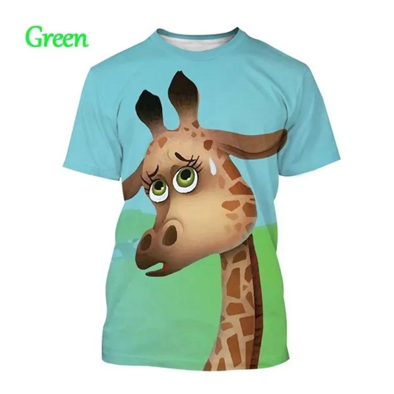 Giraffe Print Children's T-Shirt Cute 3D Boys' Casual Cartoon Animal Short-Sleeve Top