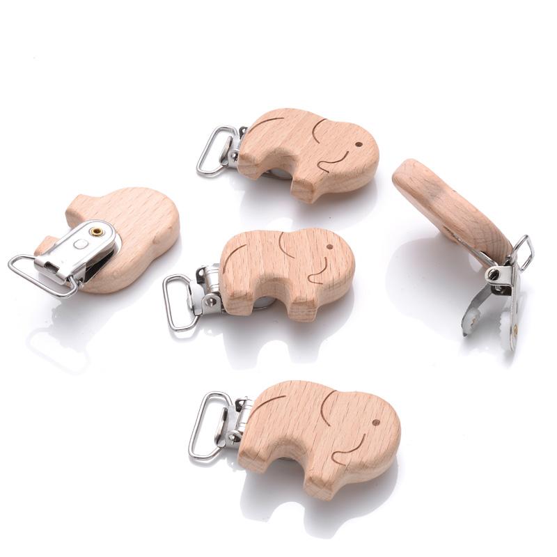 1Pcs Printing Animal Dummy Clip Beech Wood Nipple Clip For Teether Chewing Toys Accessory DIY Anti-Drop Baby Pacifier Chain