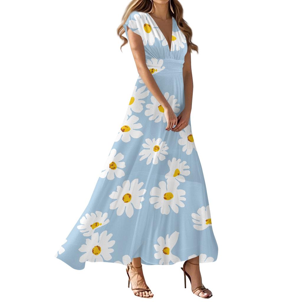 Boho Dress For Women Casual Loose Fit Summer Sundress Floral Print Dress With Pocket