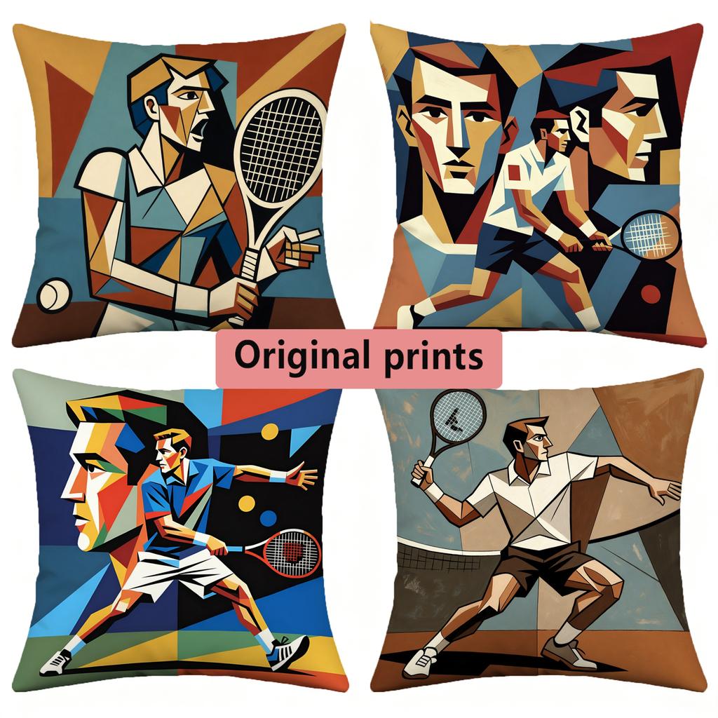 Tennis Lover Cubism Art Throw Pillow Cases Pattern Cushion Cover Suitable for Sofa Bedroom Car Pillow Cover